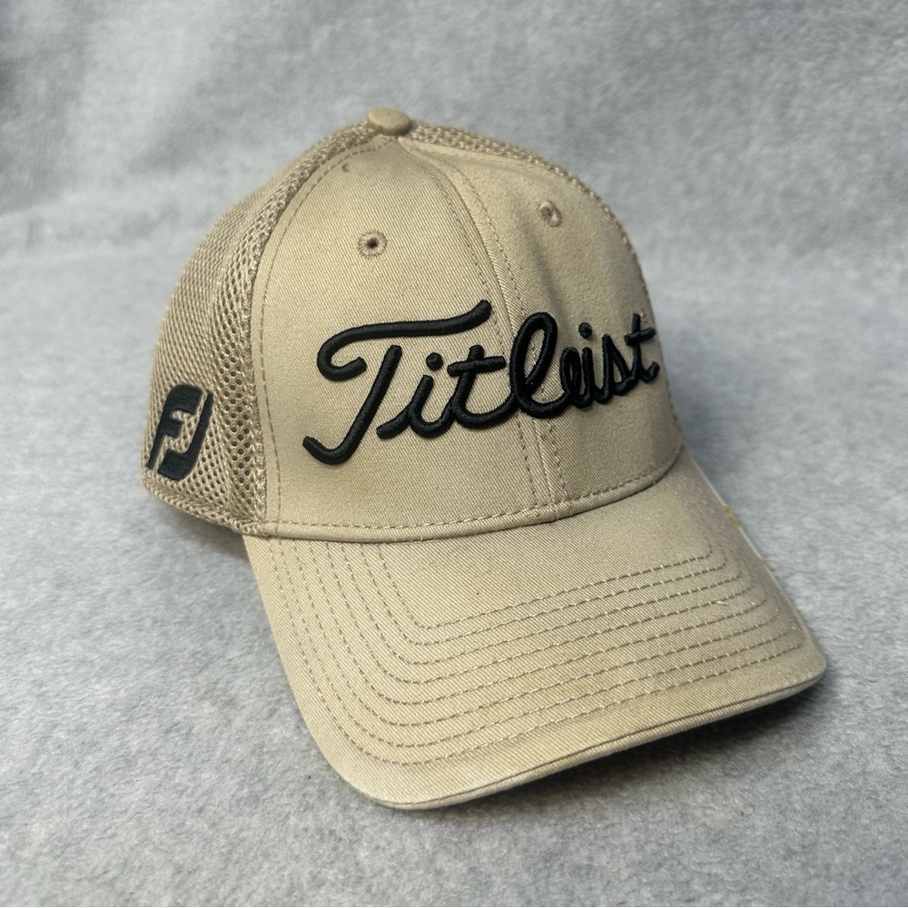 Footjoy Titleist Hat Adult Large Extra Large Beige Tan Pro V1 Golf Mesh STAINS